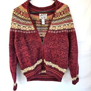 Heirloom Collectibles Women's Wine Red Patterned Sweater Size L Full Zip